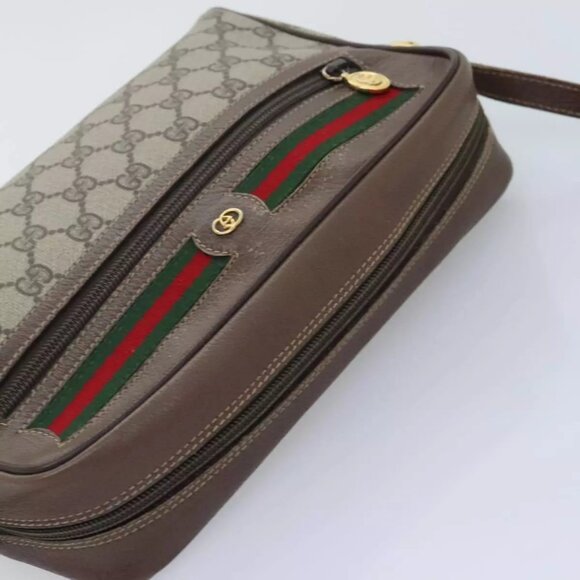 GUCCI GG Supreme Web Sherry Line Shoulder Bag PVC Beige - Picture 10 of 16